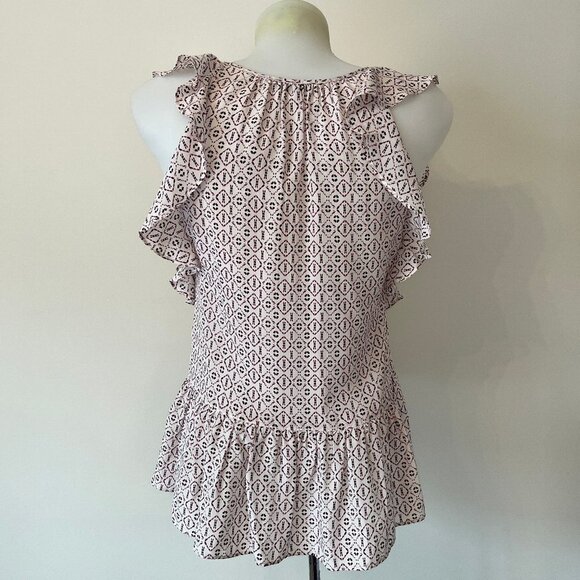 Madewell Blouse Silk Lily Ruffle  Top in Echo Grid Sleeveless Flutter Tassle XXS - Picture 3 of 10